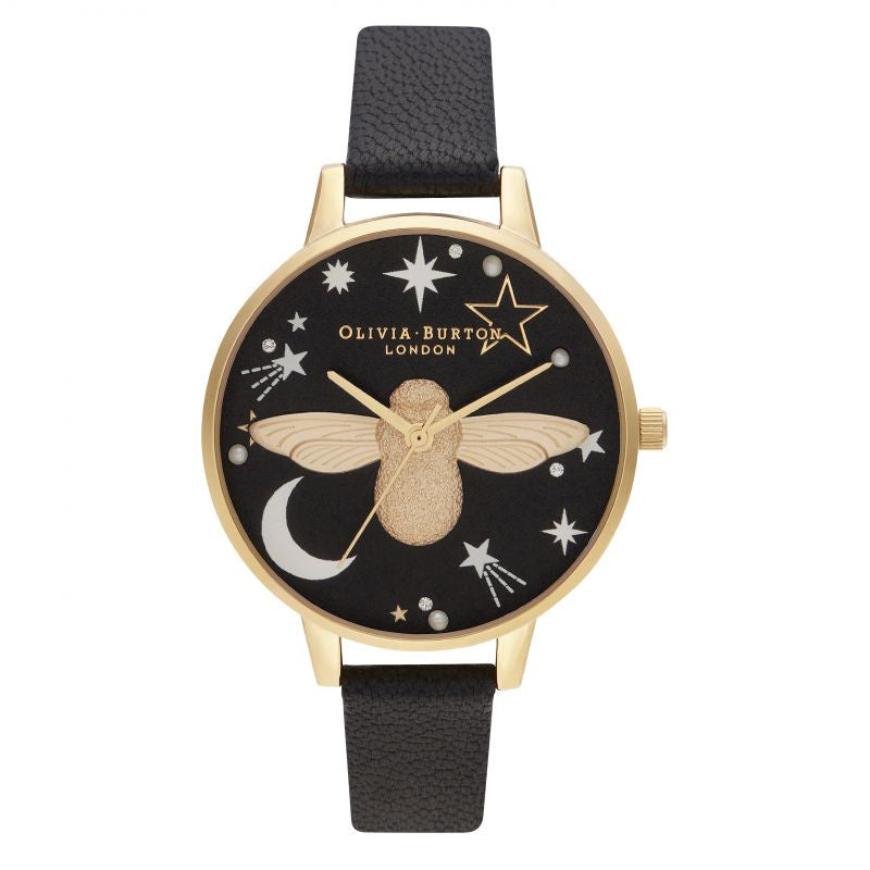 Olivia Burton Black 3D Bee Gold Watch OB16GD21