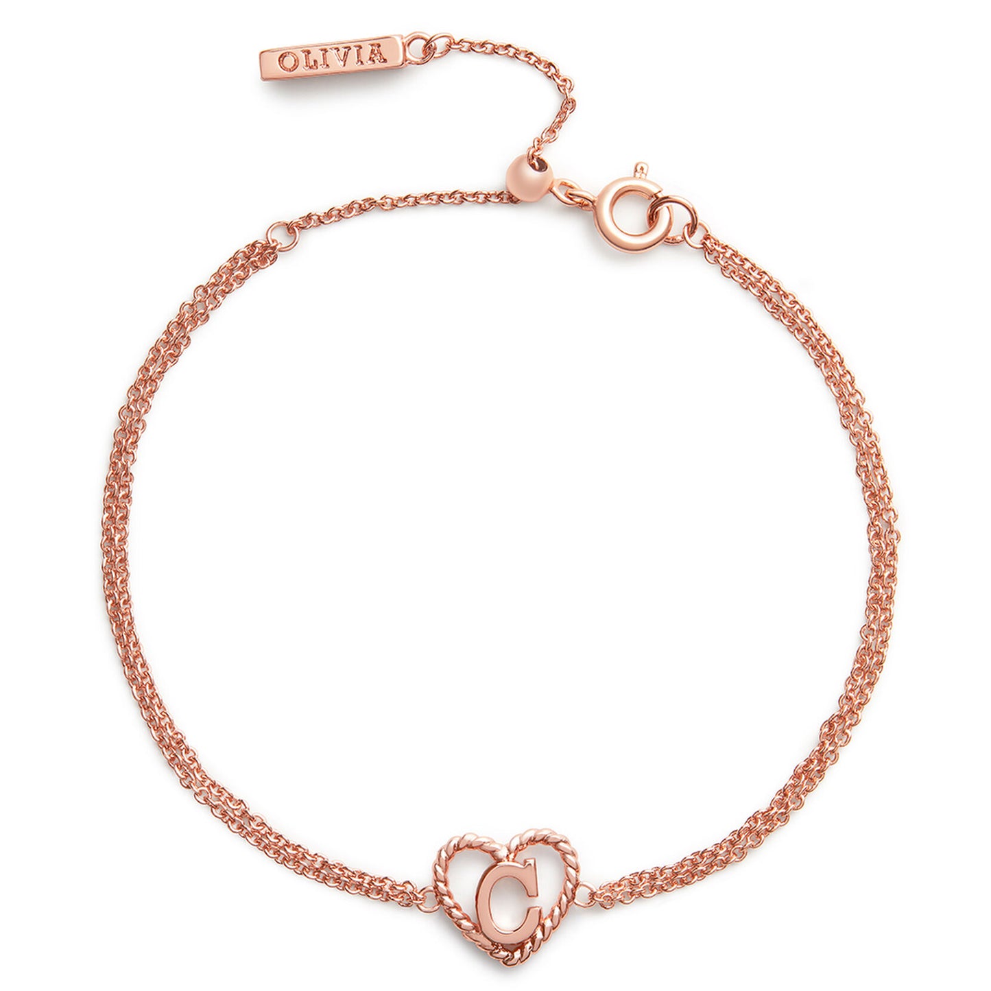 Olivia Burton 'C' Heart Initial Chain Bracelet Rose Gold Plated OBJIHBC03