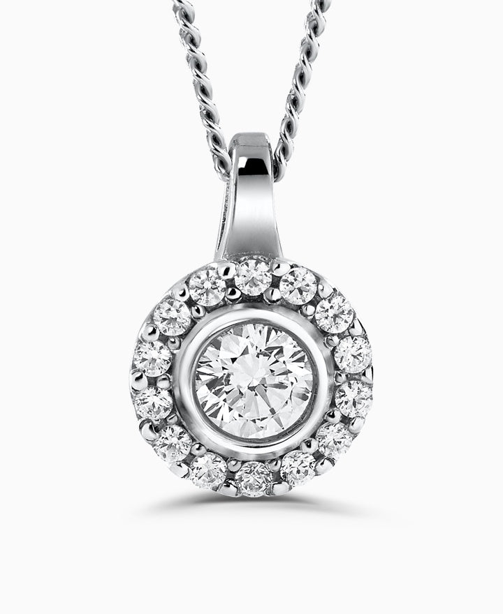 18ct White Gold 0.30ct Diamond Halo set pendant