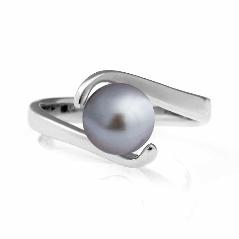 Jersey Pearl Sterling Silver Ruette Grey Freshwater Pearl Ring R9S - Finger Size M