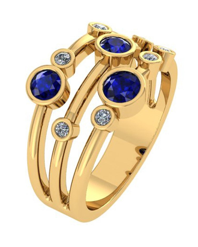 18ct Yellow Gold Sapphire & Diamond Bubble Ring RF2