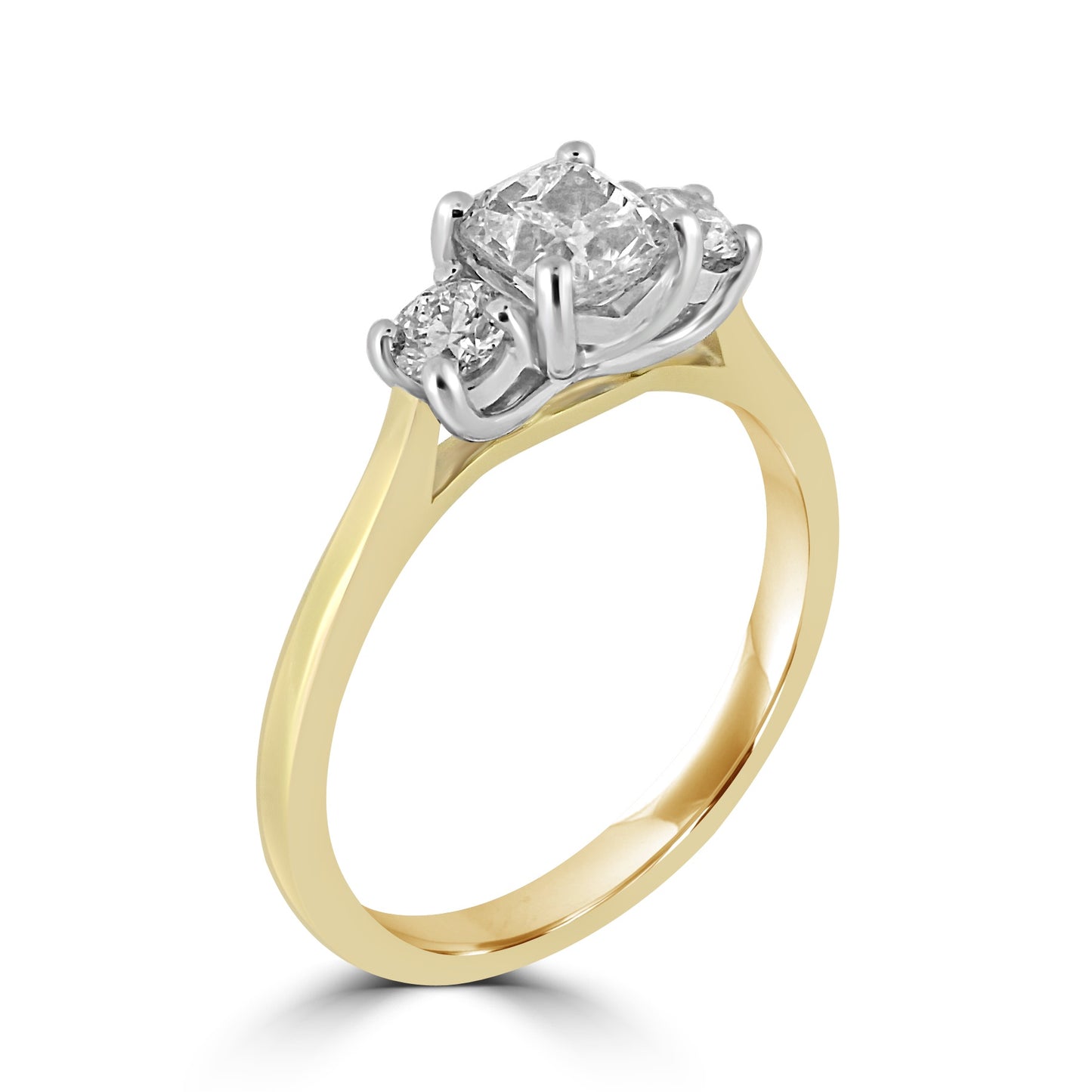 18ct Gold Cushion & Brilliant Cut Trilogy Diamond Ring - RN6738