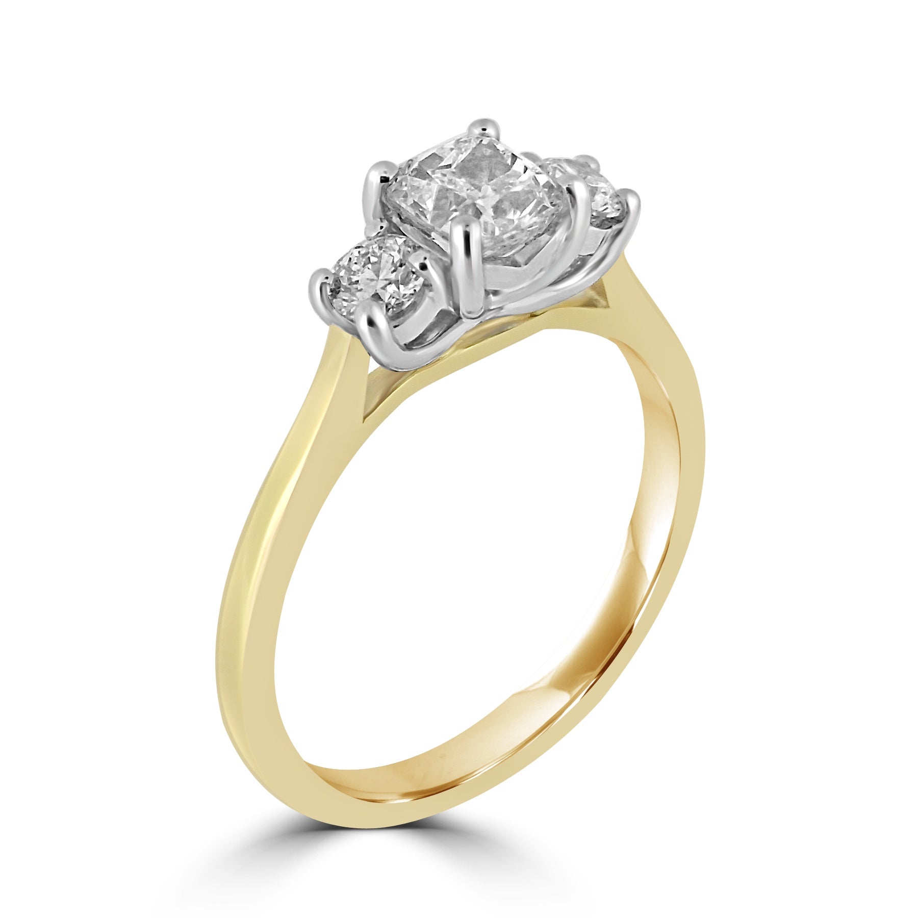 18ct Gold Cushion & Brilliant Cut Trilogy Diamond Ring - RN6738