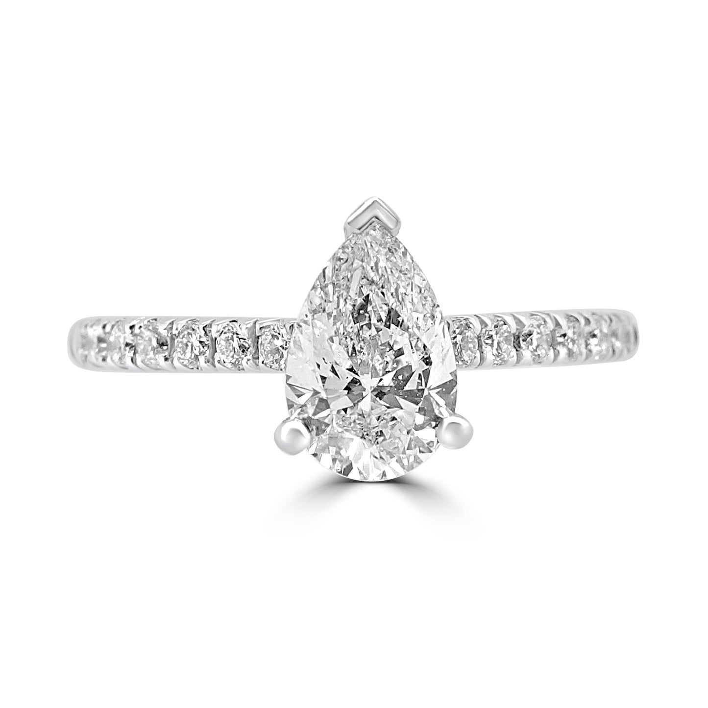 Platinum Pear Cut Solitaire Ring with Diamond Shoulders 0.94ct