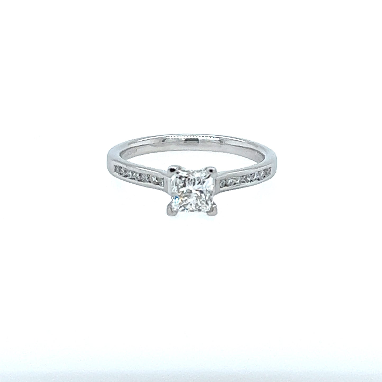 Platinum Princess Cut Diamond Solitaire with Diamond Shoulders 0.81ct