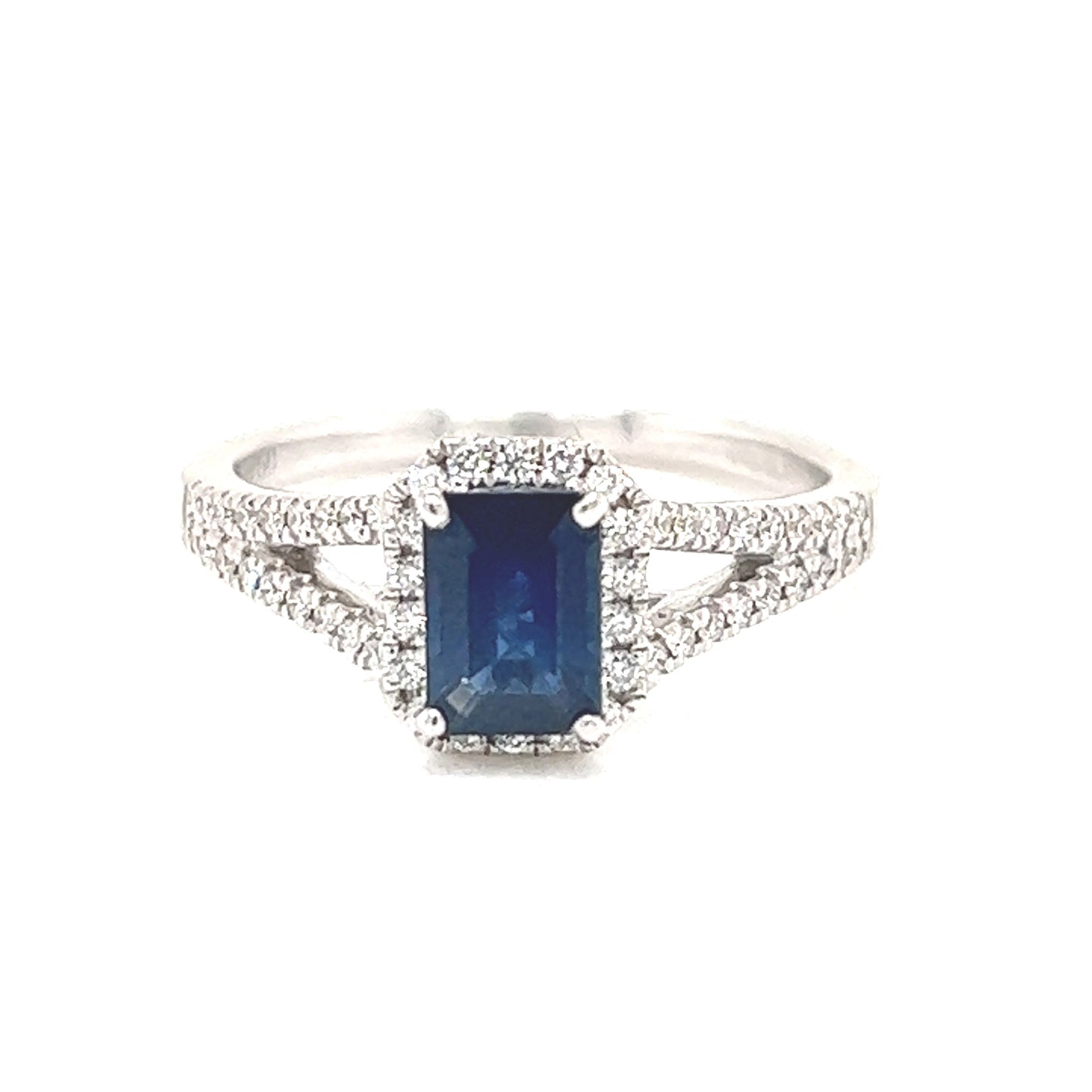 18ct White Gold Sapphire & Diamond Cluster Ring - Split Shank