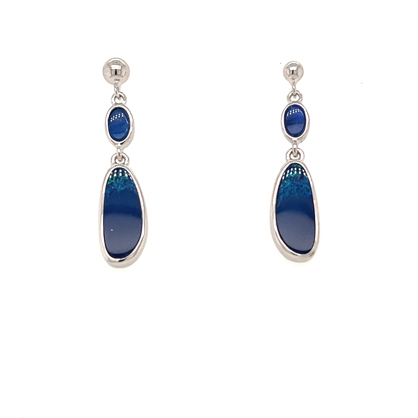 Silver Freeform Doublet Oval Opal Earrings