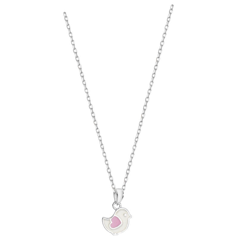 Silver Girls Enamel Bird Necklace SN270A
