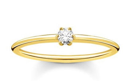 Thomas Sabo Size 54 Gold Plated Small Six Claw Cubic Zirconia Ring TR2312-414-14-54