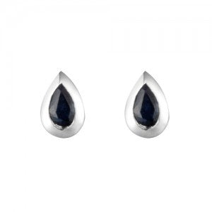 9ct White Gold Sapphire 5x3mm Pearshape Rubover Set Earrings