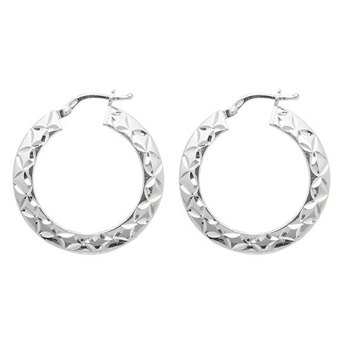 Silver 20mm Diamond Cut Hoop Earrings