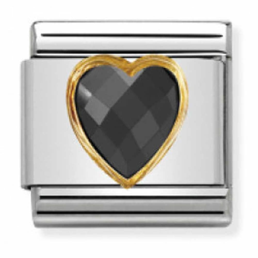 NOMINATION Faceted Heart Gold Black Charm 030610-011