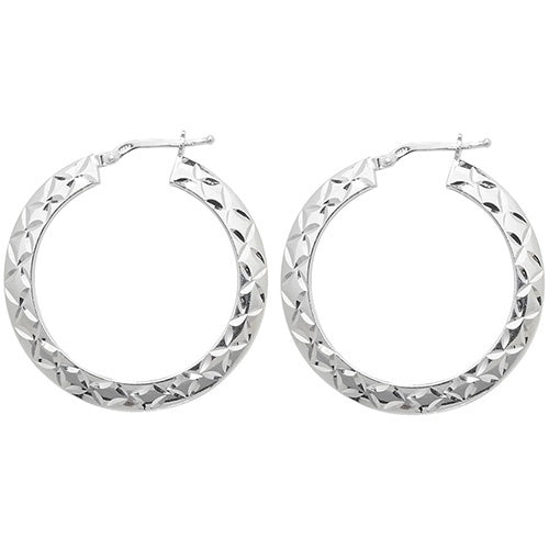 Silver 25mm Diamond Cut Hoop Earrings