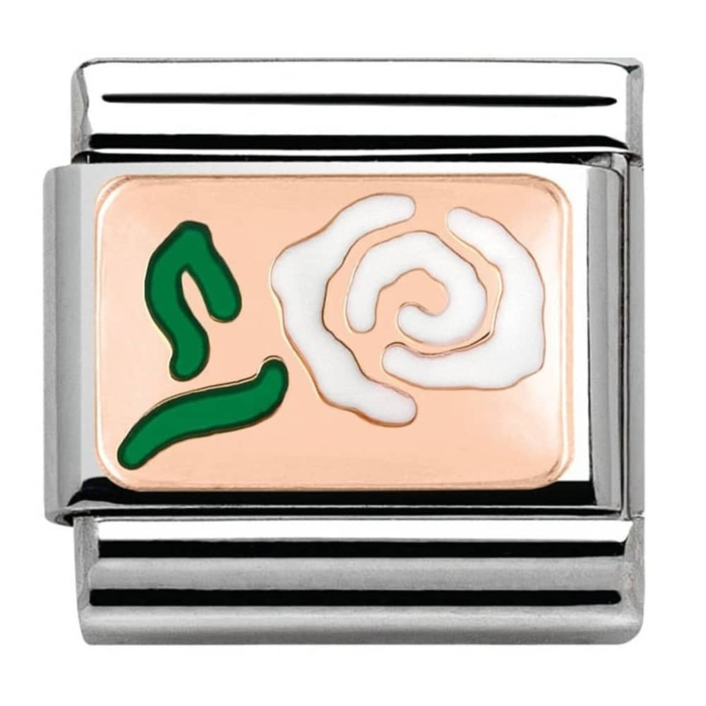 NOMINATION Rose Gold Enamel White Rose Charm 430201-09