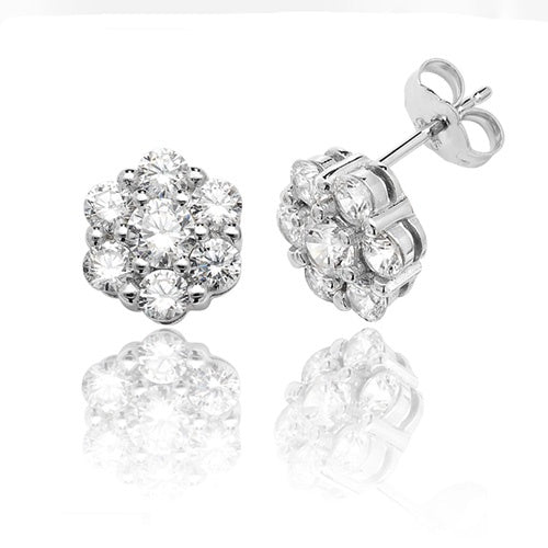 Silver CZ Cluster 7 Stone Earrings