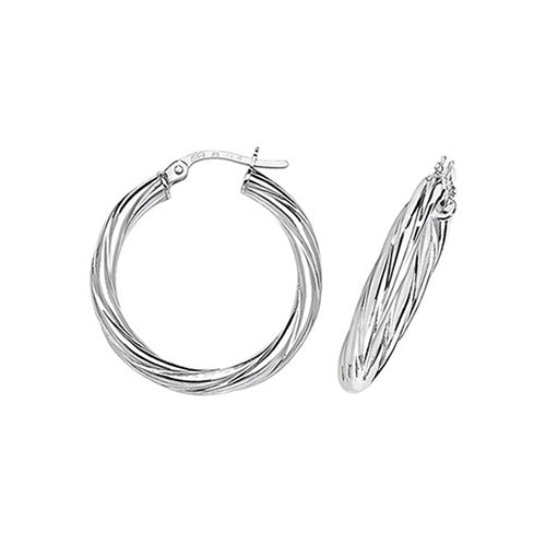 9ct White Gold Twisted 20mm Hoop Earrings