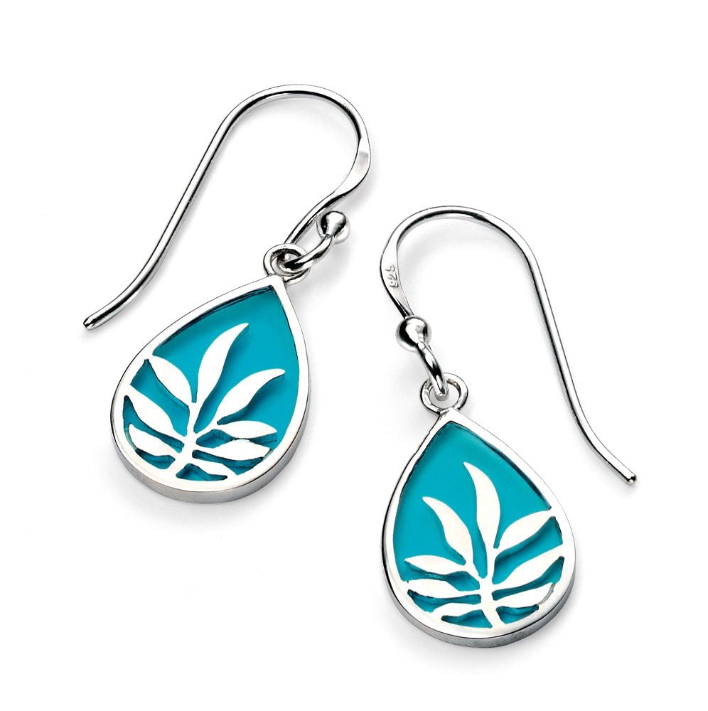 SIlver Teardrop Blue Enamel Drop Earrings