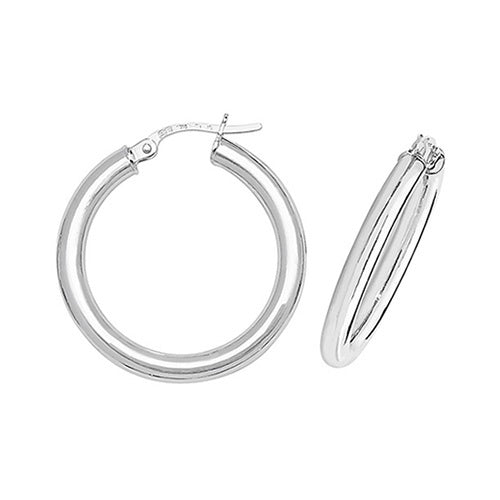 9ct White Gold Hollow 20mm Hoop Earrings