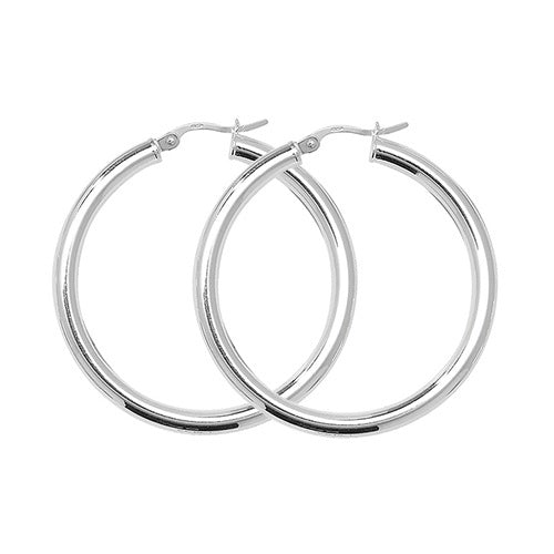 Silver 30mm Plain Hollow Hoop Earrings
