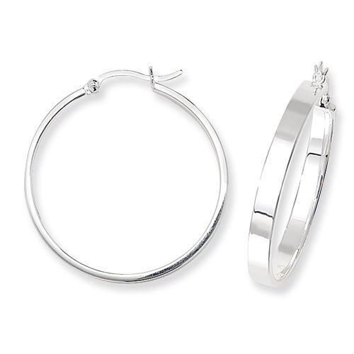 Silver 30mm Plain Flat Hoop Earrings
