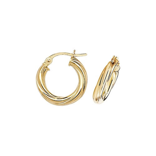 9ct Yellow Gold 10 Twist Hoop Earrings