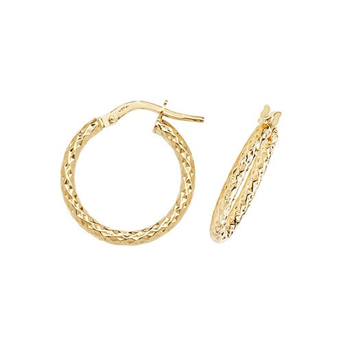 9ct Yellow Gold 15mm DC Hoop Earrings