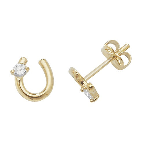 9ct Yellow Gold CZ Horseshoe Earrings