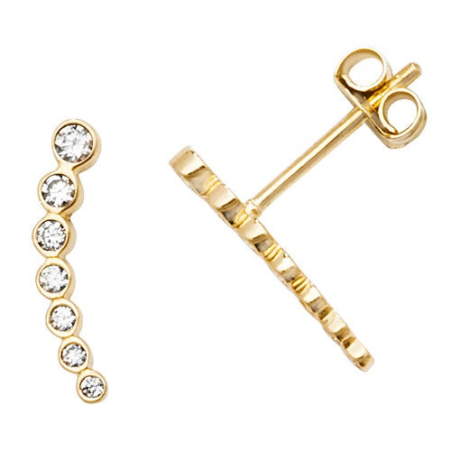 9ct Yellow Gold CZ Curved bar earrings