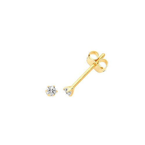 9ct Yellow Gold Claw Set CZ Stud Earrings
