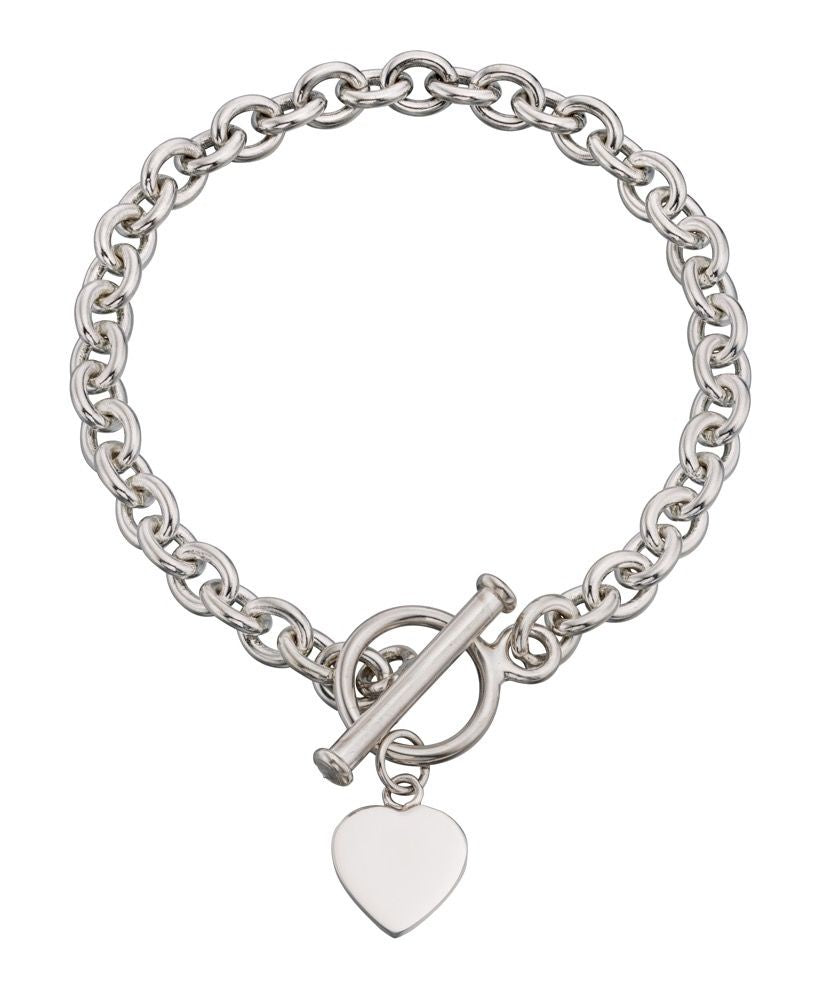 Silver Heart Charm T-Bar Bracelet