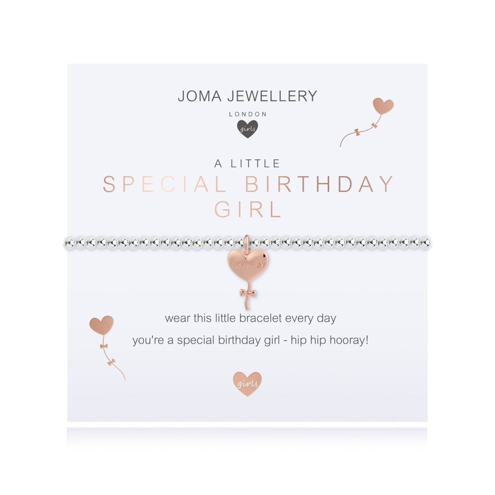 JOMA JEWELLERY Childrens A Little Special Birthday Girl Silver And Rose Gold 15.5cm Stretch Bracelet C502