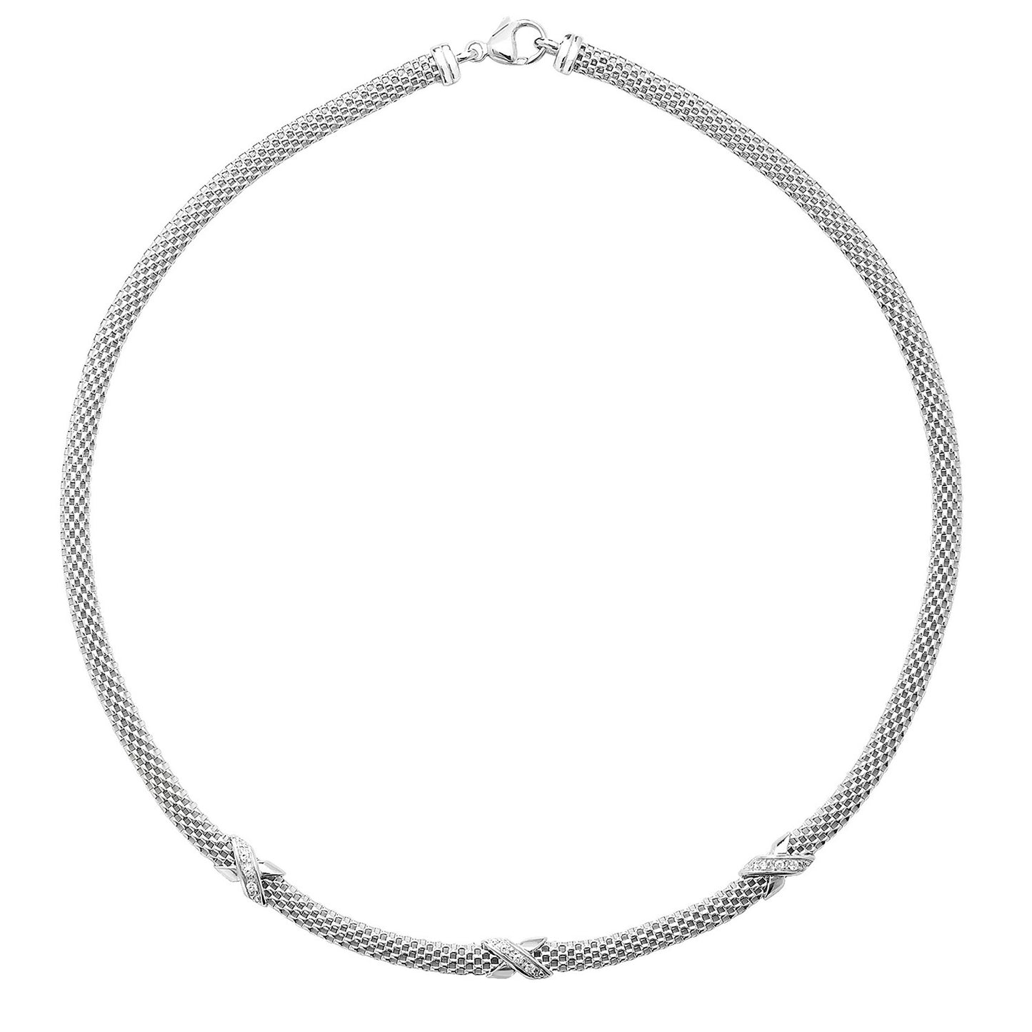 Sterling Silver Mesh CZ Necklace