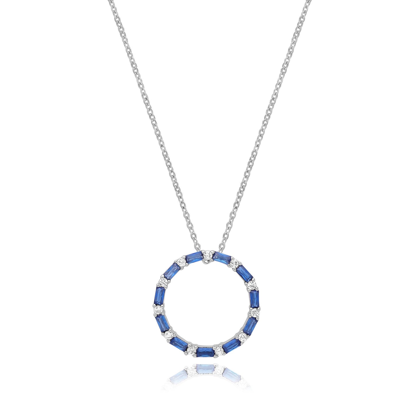 Sterling Silver Blue & White CZ Circle Pendant