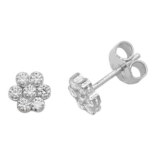 Silver CZ Cluster Stud Earrings
