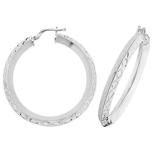 Sterling Silver 30mm Diamond Cut Hoop Earrings G51073-30