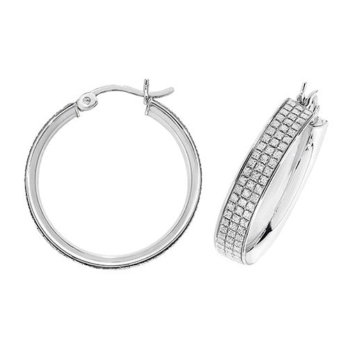 Silver 20mm Moondust Broad Hoop Earrings
