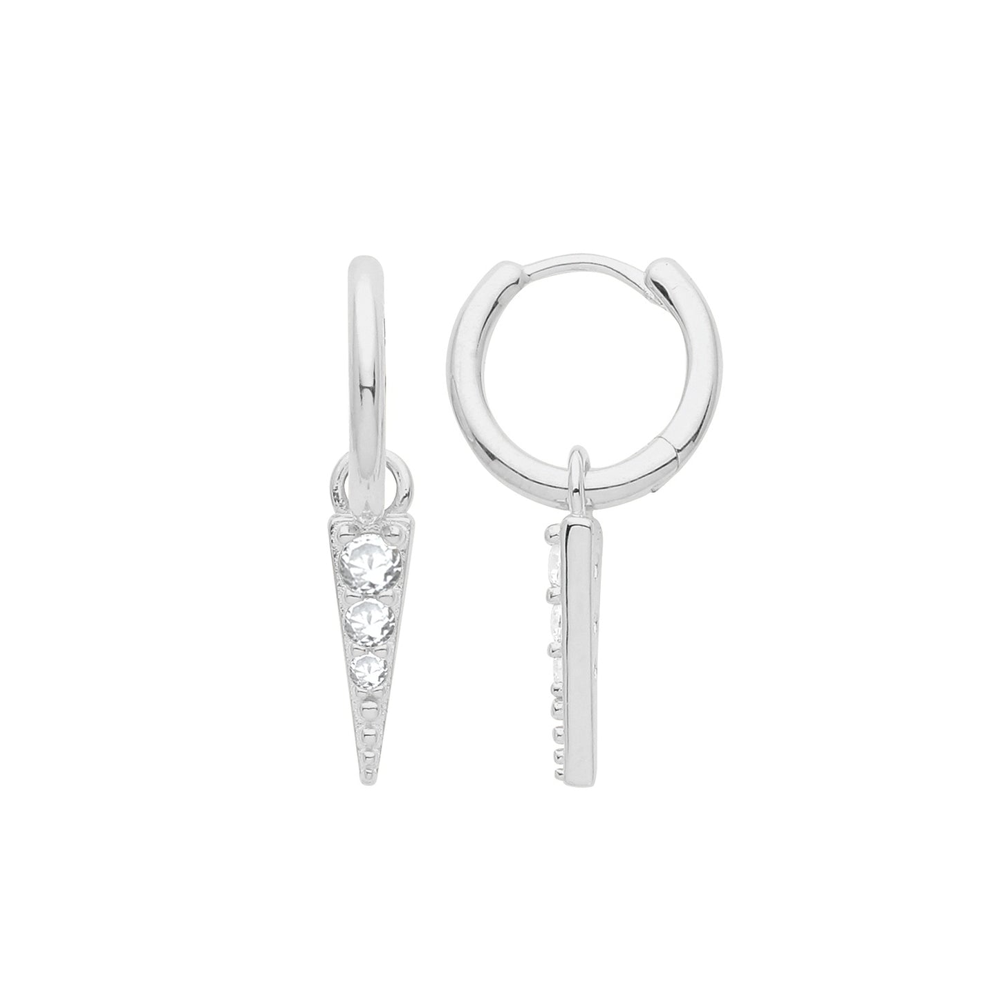 Silver Rhodium Plated Hoops with CZ Spike