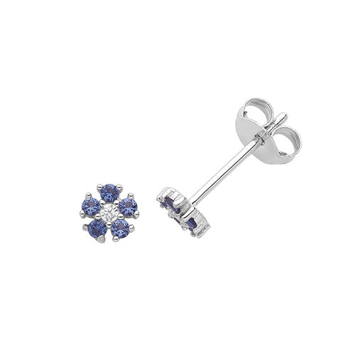 Silver Blue CZ Flower Stud Earrings G51312S