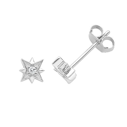 Silver Star Stud Earrings with CZ