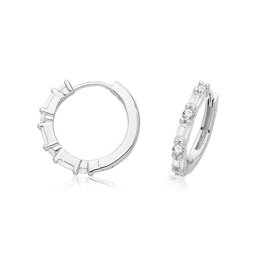 Silver Rhodium Plated CZ Hinged Hoop Earrings G51338CZ