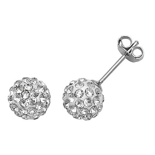 Silver 8mm Crystal Ball Stud Earrings G5359