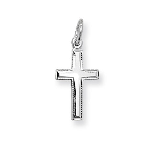 Silver Beaded Edge Cross Pendant 15x10mm