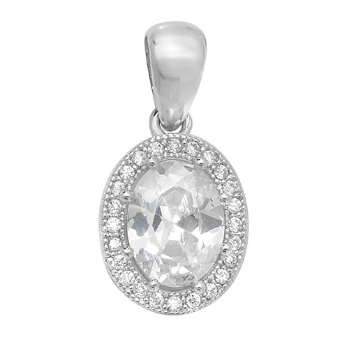 Sterling Silver CZ Oval Halo Pendant G6919