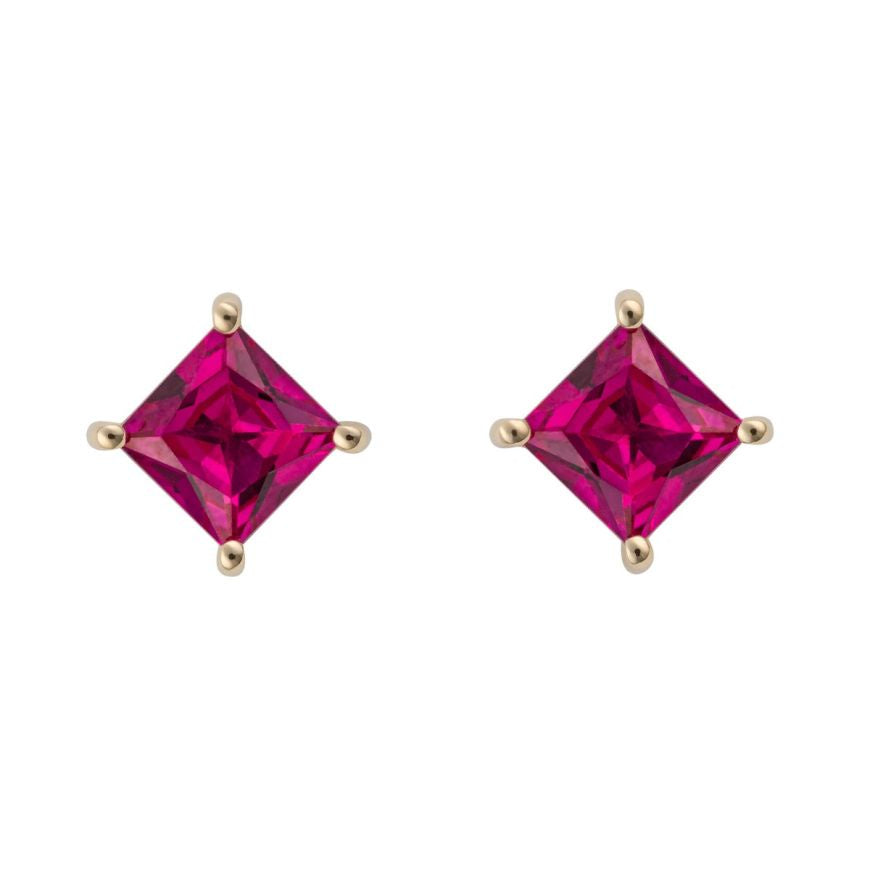 9ct YG Lab Created Ruby Princess Cut Earrings