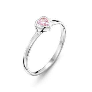 Jo for Girls Silver Pink CZ Heart Ring