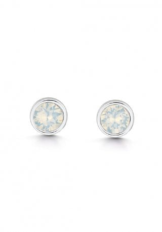 Jo for Girls Silver White Opal Round Earrings