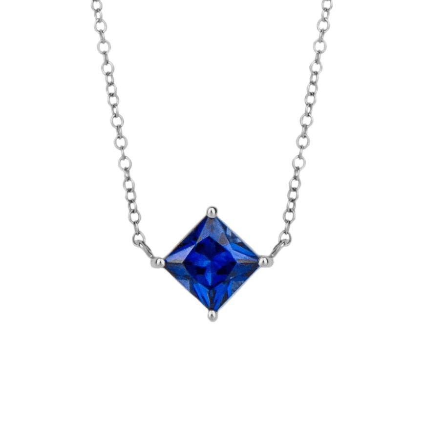 9ct WG Lab Created Sapphire Princess Cut Pendant
