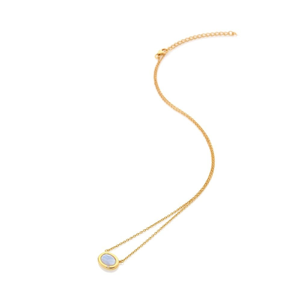 Hot Diamonds YGP Oval Necklace Blue Lace Agate DN202