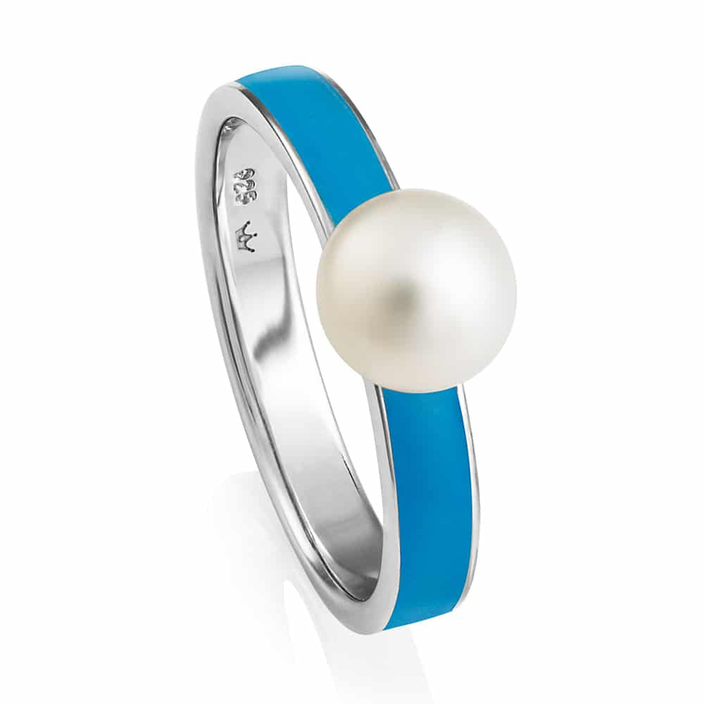 Jersey Pearl Sterling Silver Viva Freshwater Pearl Dark Blue Ring VIVALR-DB - Finger Size L