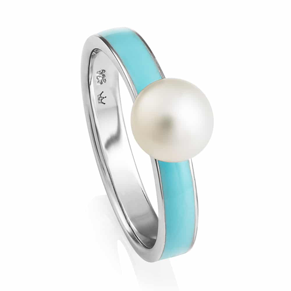 Jersey Pearl Sterling Silver Viva Freshwater Pearl Light Blue Ring VIVALR-LB - Finger Size N 1/2
